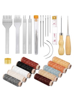 cridoz 35 Pcs Leather Stitching Pouch Kit With 4Mm Prong Sewing Hole Punch Leather Sewing Tools Waxed Thread And Large Eye Stitching Needles For Beginner Leather Sewing Working Crafting Projects  - Image 1
