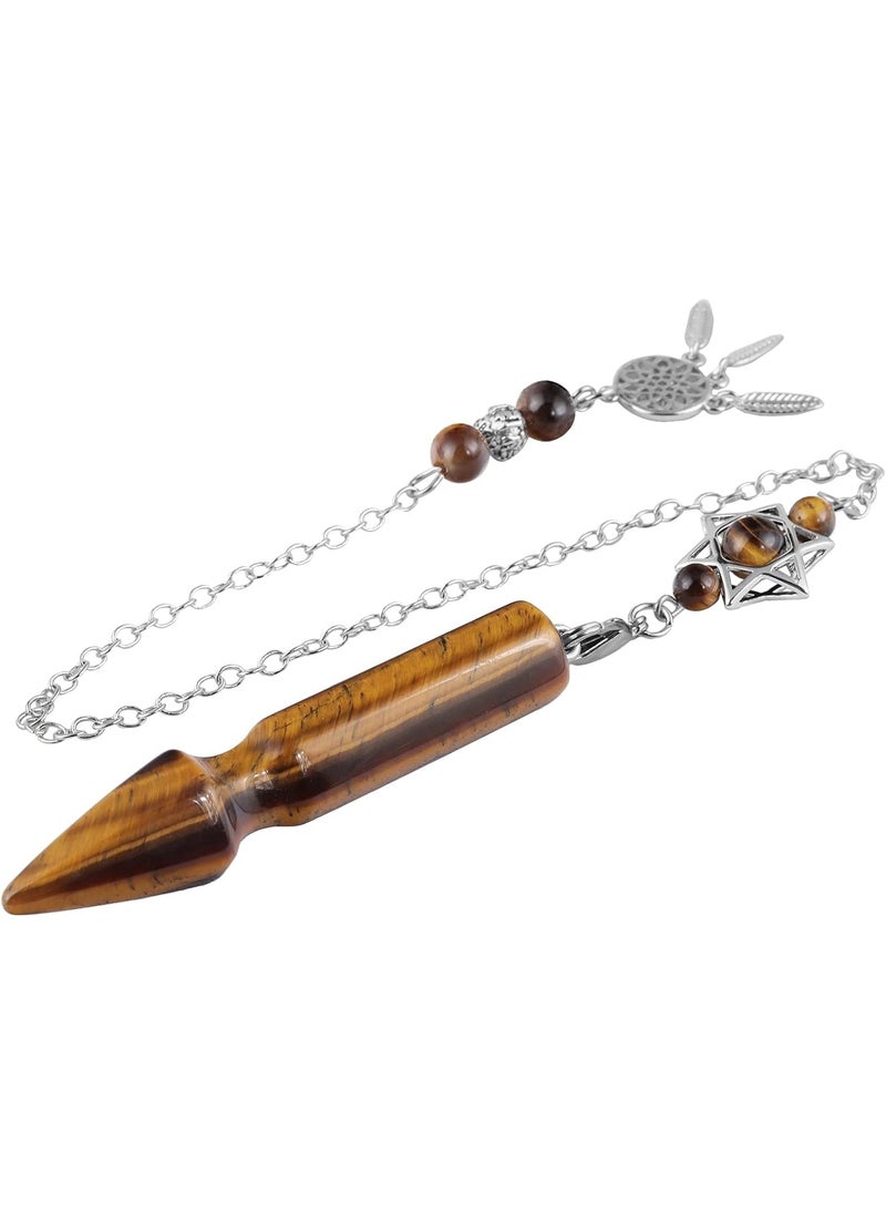 SUNYIK SUNYIK Tiger's Eye Arrow Shaped Healing Crystal Point Pendulum for Dowsing, Reiki Balancing Stone Pendulum for Divination with Hexagonal Merkaba Star & Dreamcatcher Chain 9.5'' 
