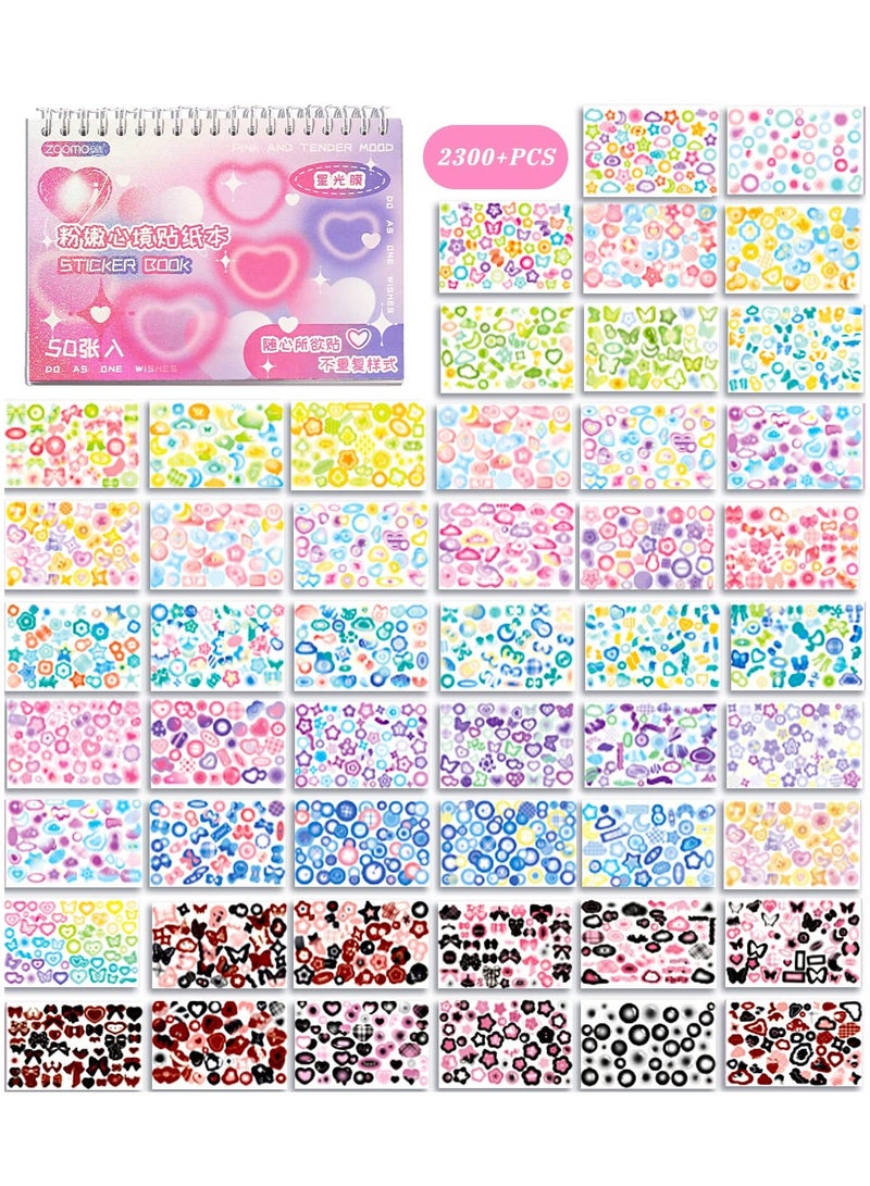 NIBEMINENT 2300PCS Scrapbook Stickers Cute Butterfly Stars Heart Kpop Photocards Self Adhesive Korean Bows Ribbons Book for Kids Girls Boys Aesthetic Craft Scrapbooking Decorate DIY Card 50Page - Image 1