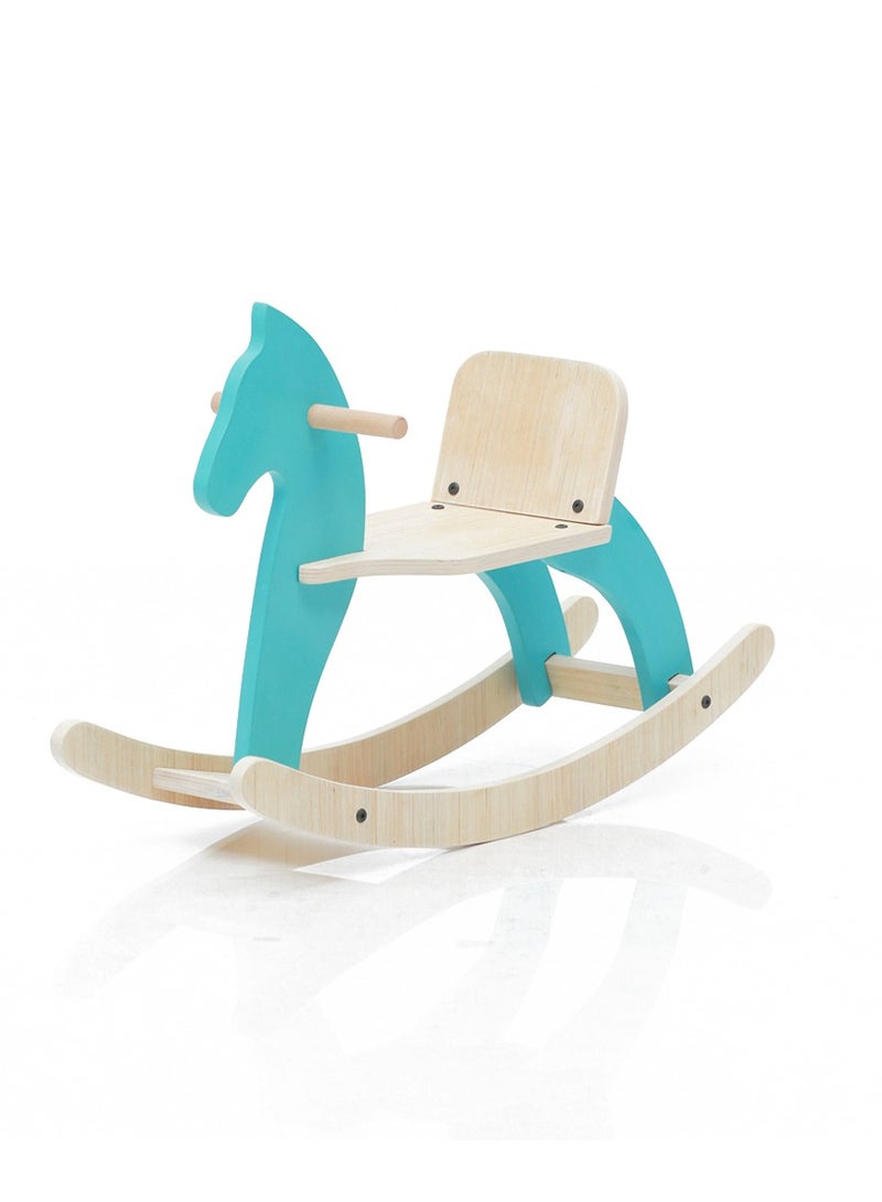 Ariro Traditional Rocking Horse- Wooden Portable Rock And Ride Toy, Balanced Ride On Pony with Adjustable Backrest And Guardrail Rocking Horse- Blue - Image 1