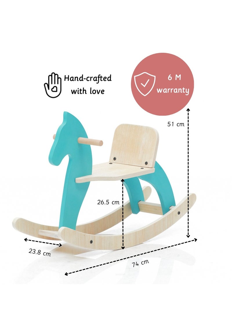 Ariro Traditional Rocking Horse- Wooden Portable Rock And Ride Toy, Balanced Ride On Pony with Adjustable Backrest And Guardrail Rocking Horse- Blue - Image 4