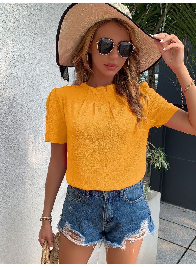 New Round Neck Solid Color Short Sleeve Top - Image 1