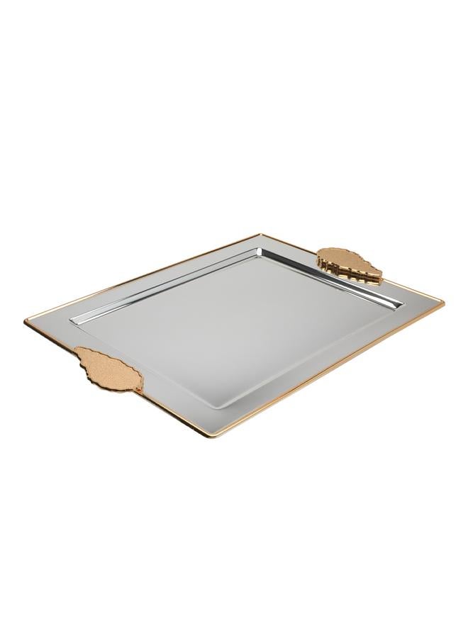 السيف  طقم صواني تقديم من الفولاذ مكون من قطعتين باللون الفضي والذهبي - Image 2