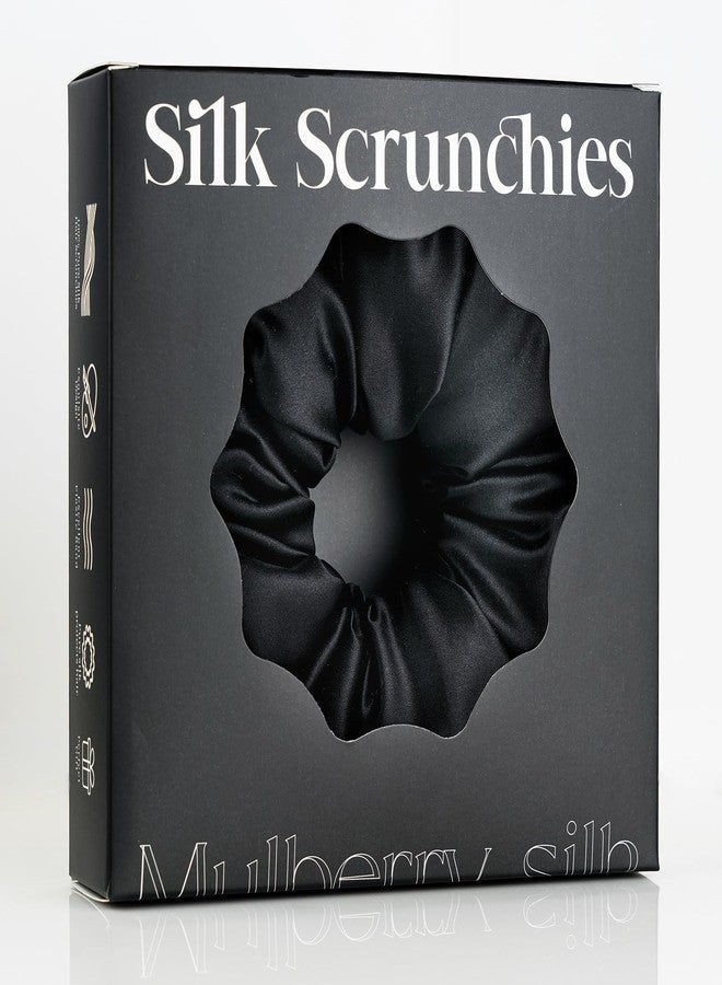 Silmer 22 Momme Mulberry Silk Pillow Scrunchie - Extra Large Soft Hair Tie for Women, Prevents Frizz & Breakage, Jumbo Sleeping Scrunchie (Black,1Pc) - Image 1