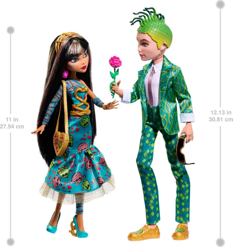 MONSTER HIGH دمى مونستر هاي هوليداي لوف إيديشن، كليو دي نايل ودييوس غورغون مجموعة 2-باك مع ملحقات عيد الحب وعبوة قابلة للعرض - Image 2