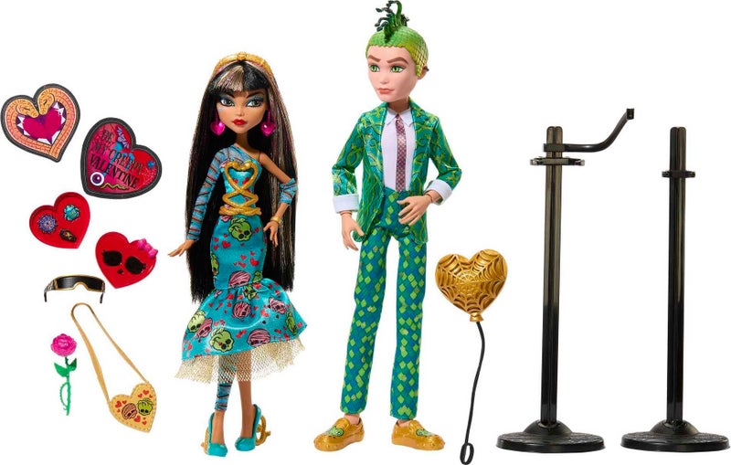 MONSTER HIGH دمى مونستر هاي هوليداي لوف إيديشن، كليو دي نايل ودييوس غورغون مجموعة 2-باك مع ملحقات عيد الحب وعبوة قابلة للعرض - Image 4