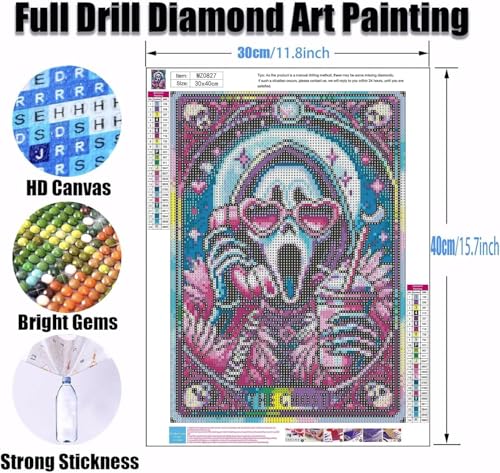 Ekuxom Skull Diamond Art Kits for Adults, Halloween Diamond Painting Kits for Adults Beginners, 5D DIY Full Round Drill Diamonds Dot Gem Art Home Wall Decor Gift 12x16In - Image 2