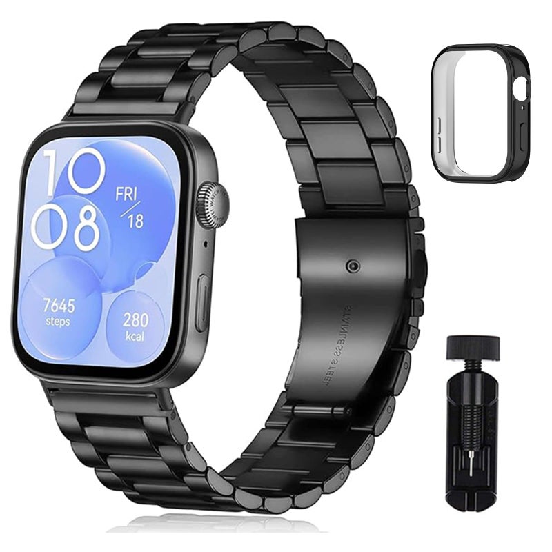 SUMK Straps Compatible with Huawei Watch Fit 3, Stainless Steel Business Replacement Bands with Case Cover - Image 2