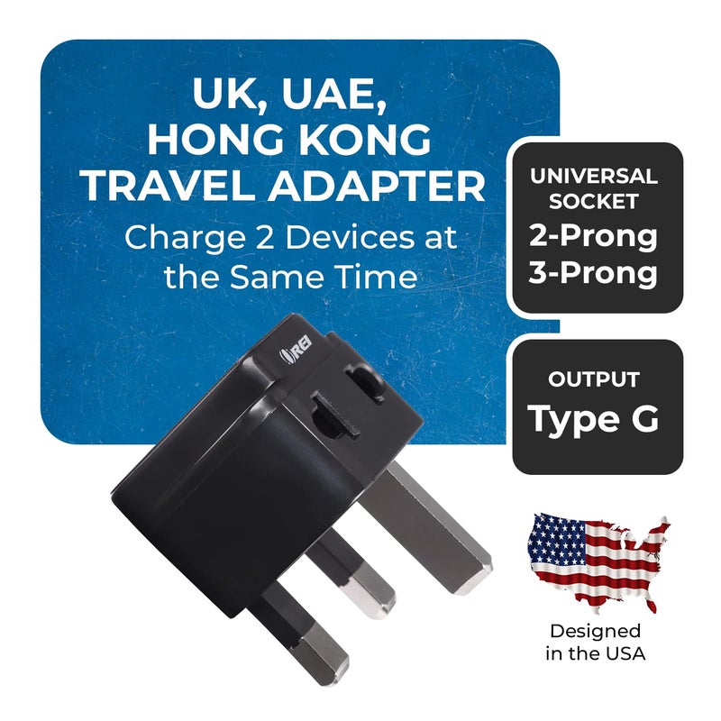 OREI OREI UK to India Adapter Plug India to UAE Hong Kong Dubai Adapter Type G Plug 2 in 1 Perfect for Laptop Camera Chargers UK Adapter CE RoHS Black 4 Pack  - Image 2