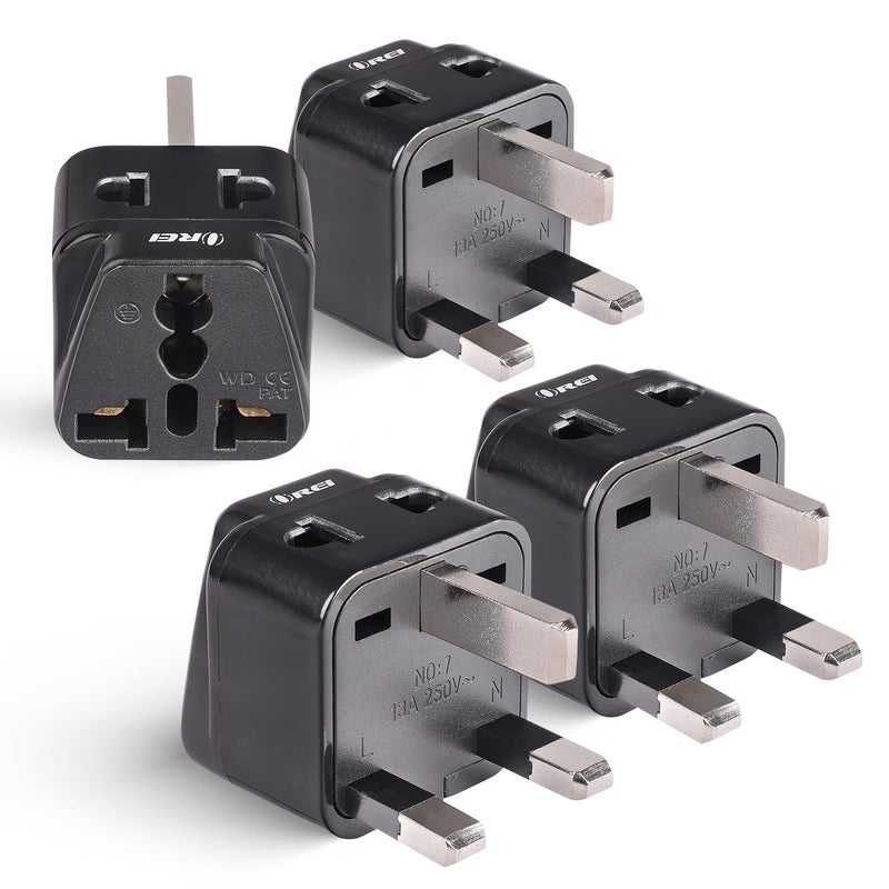 OREI OREI UK to India Adapter Plug India to UAE Hong Kong Dubai Adapter Type G Plug 2 in 1 Perfect for Laptop Camera Chargers UK Adapter CE RoHS Black 4 Pack  - Image 1