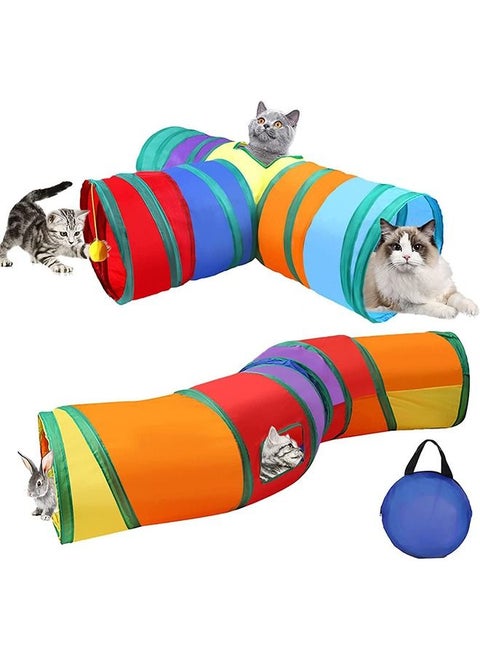 Collapsible Cat Tunnel, Cat Tunnel Indoor Cat Pet Rabbit Play Tunnel 3 Ways + Small Kitty Rabbit Hideout Fold Play Tunnel - 2 Pack (Rainbow)