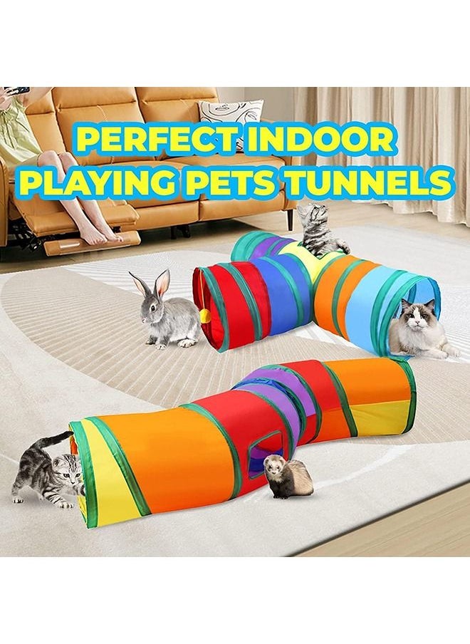 Collapsible Cat Tunnel, Cat Tunnel Indoor Cat Pet Rabbit Play Tunnel 3 Ways + Small Kitty Rabbit Hideout Fold Play Tunnel - 2 Pack (Rainbow)