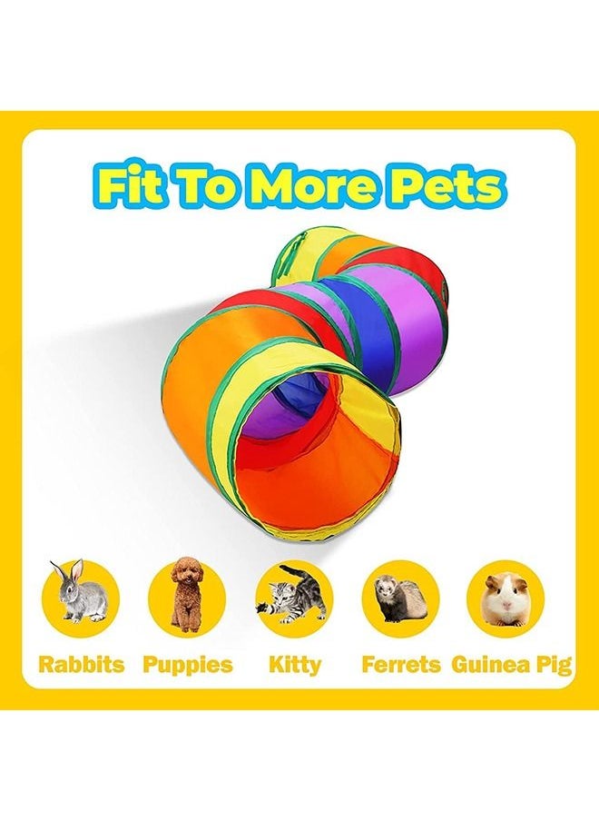Collapsible Cat Tunnel, Cat Tunnel Indoor Cat Pet Rabbit Play Tunnel 3 Ways + Small Kitty Rabbit Hideout Fold Play Tunnel - 2 Pack (Rainbow)
