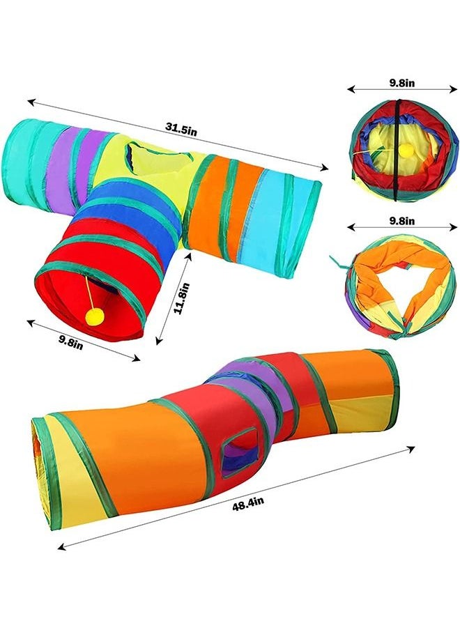 Collapsible Cat Tunnel, Cat Tunnel Indoor Cat Pet Rabbit Play Tunnel 3 Ways + Small Kitty Rabbit Hideout Fold Play Tunnel - 2 Pack (Rainbow)