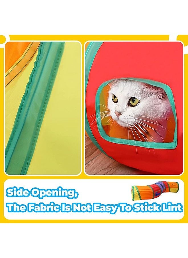 Collapsible Cat Tunnel, Cat Tunnel Indoor Cat Pet Rabbit Play Tunnel 3 Ways + Small Kitty Rabbit Hideout Fold Play Tunnel - 2 Pack (Rainbow)