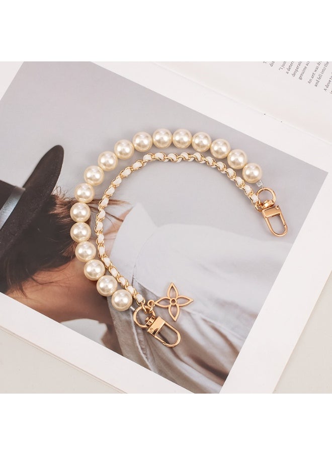 NIBEMINENT Beaded Phone Lanyard, Anti Lost Removable Wrist Strap, Weaving Pearls Bracelet Pendant, Phone Keychain Lanyard, White 
