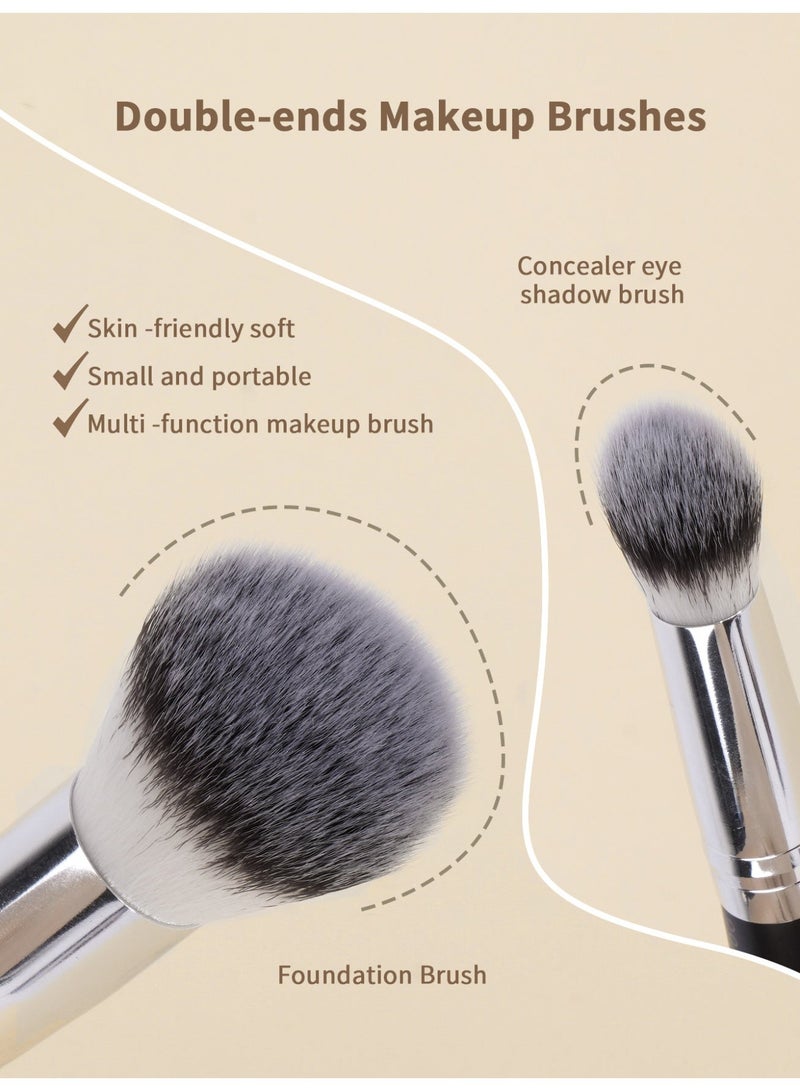 MAANGE فرشاة مكياج الأساس، فرش مكياج مزدوجة الطرف، لتطبيق السائل أو البودرة، أحمر الخدود، كريم، برايمر، لتحديد ودمج الأساس، فرشاة أحمر الخدود (فضي، 4 قطع) - Image 4
