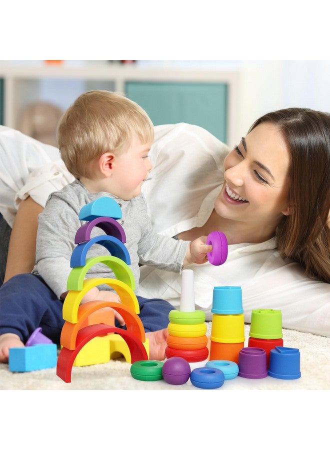 Kiddie Play ألعاب كيدي بلاي للتكديس للأطفال الصغار | مجموعة من 3 ألعاب أطفال أكواب تكديس حلقات تكديس وموصل قوس قزح - Image 2