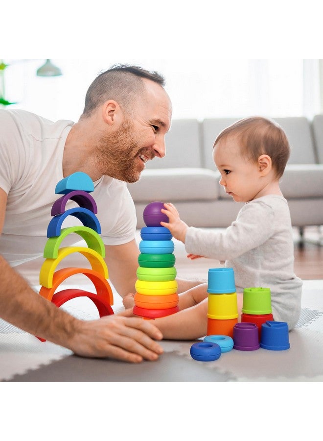 Kiddie Play ألعاب كيدي بلاي للتكديس للأطفال الصغار | مجموعة من 3 ألعاب أطفال أكواب تكديس حلقات تكديس وموصل قوس قزح - Image 3