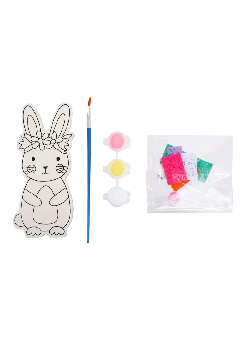 TOOLY Kids Craft Decorate Your Own Wooden Bunny Easter Painting DIY Kit – Multicolored, 14 Pieces
