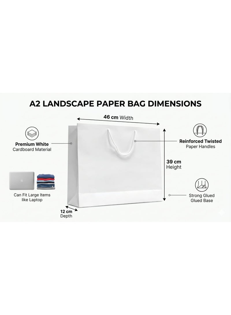 A2 Horizontal White Gift Bag, 46x39x12 cm, 250 GSM Heavy Duty - Image 3