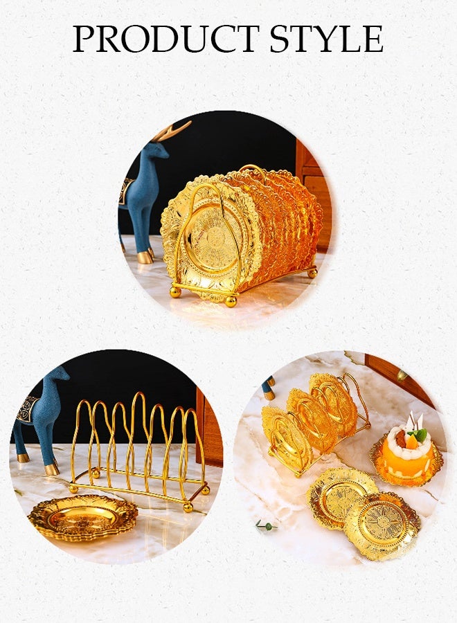 DUNISO 6pcs Dessert Plates Set Elegant Stainless Dessert Plate Set with Storage Rack Dinner Cake Dessert Snack Plate Storage Dried Fruit Plate Tasting Plate Display Stand for Family， Party， Picnic， Home - Image 5