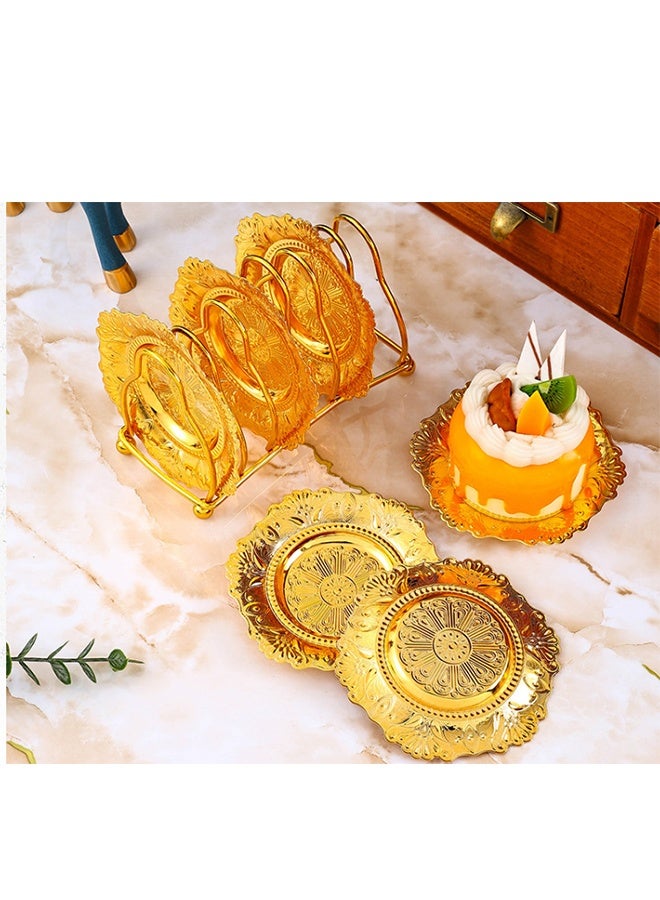 DUNISO 6pcs Dessert Plates Set Elegant Stainless Dessert Plate Set with Storage Rack Dinner Cake Dessert Snack Plate Storage Dried Fruit Plate Tasting Plate Display Stand for Family， Party， Picnic， Home - Image 2