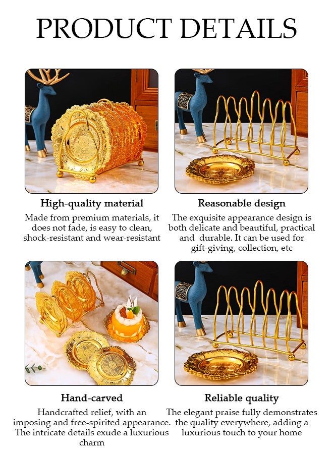 DUNISO 6pcs Dessert Plates Set Elegant Stainless Dessert Plate Set with Storage Rack Dinner Cake Dessert Snack Plate Storage Dried Fruit Plate Tasting Plate Display Stand for Family， Party， Picnic， Home - Image 4