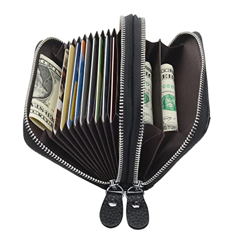 traderplus Women's RFID Blocking Leather Zipper Card Wallet Small Purse Credit Card Case Holder for Mother Day Gift (Black) - Image 2