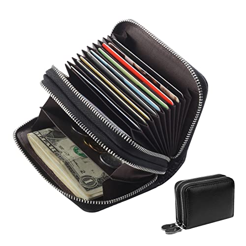 traderplus Women's RFID Blocking Leather Zipper Card Wallet Small Purse Credit Card Case Holder for Mother Day Gift (Black) - Image 1