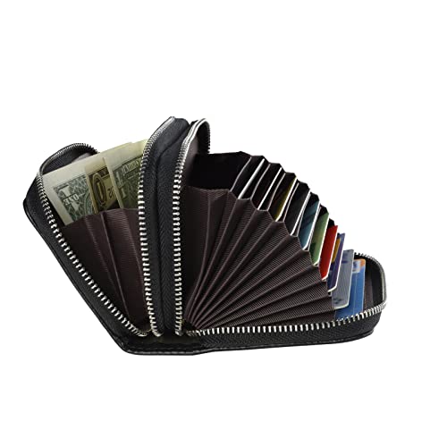 traderplus Women's RFID Blocking Leather Zipper Card Wallet Small Purse Credit Card Case Holder for Mother Day Gift (Black) - Image 3