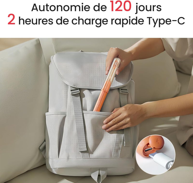 أوكلين فرشاة أسنان كهربائية Ease برتقالية، فرشاة أسنان بشحن USB مع 3 رؤوس فرشاة، فرشاة أسنان صوتية محمولة للسفر، فرشاة أسنان كهربائية صوتية مع مؤقت، وضعان للتنظيف، حامل حائط - Image 3