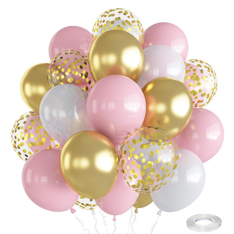 Togvu Balloons Pink White Gold 12 Inch Pastel Pink Pearl White Metallic Chrome Gold Confetti Latex Balloons Baby Pink Gold Party Balloons Set for Girls Baby Shower Birthday Princess Party Decorations - Image 2