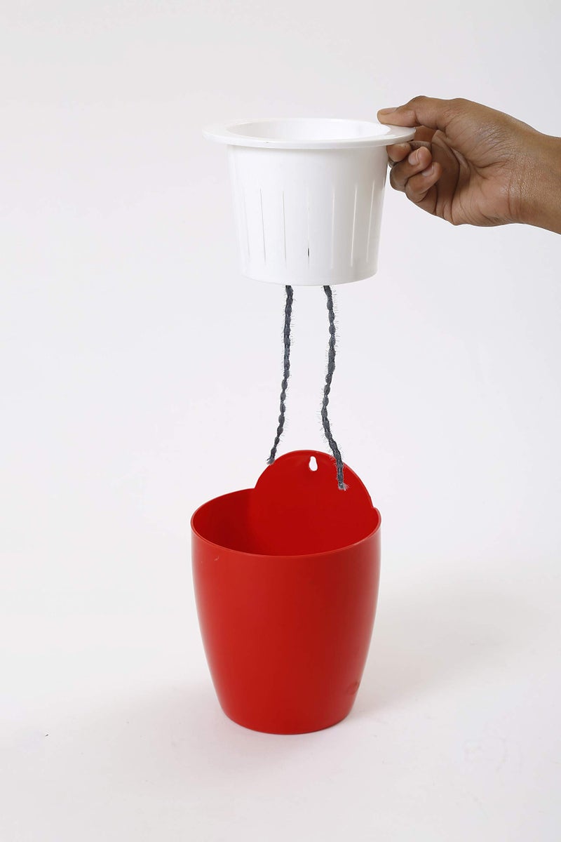 CAPPL Cotton Ropes Self Watering Hanging Planter Flower Pot (Red-White, 5 Inch X 5 Inch) - Pack of 12 - Image 2