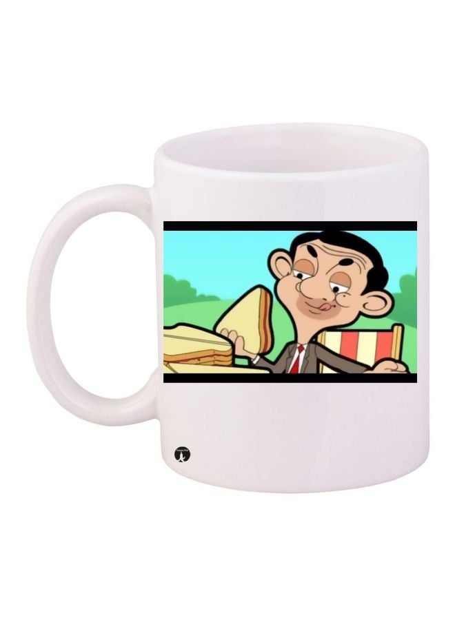 Mr. Bean Printed Coffee Mug White/Yellow/Grey 11ounce