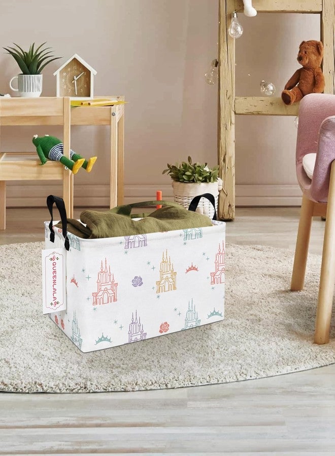 QUEENLALA سلة غسيل مستطيلة من كوين لالا / سلة غسيل قابلة للطي لغرفة الأطفال للتنظيم / سلال تخزين / ألعاب الأطفال / سلال أرفف خزانة الملابس (قلعة روز) - Image 4