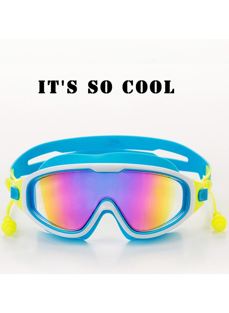 Swim Goggles Kids (Age 3-14) No Leak Swim Goggles Clear Vision Anti Glare Fog UV Soft Silicone Frame Adjustable Strap with Earplugs Blue - Image 2