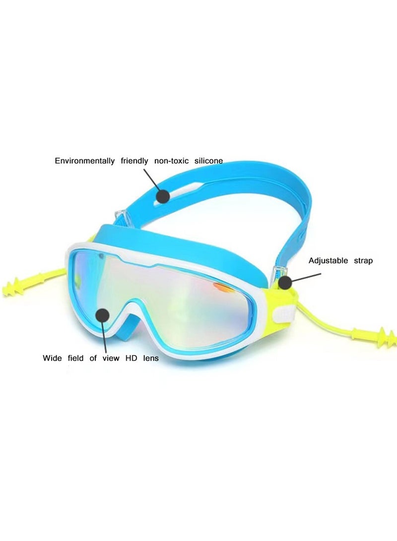 Swim Goggles Kids (Age 3-14) No Leak Swim Goggles Clear Vision Anti Glare Fog UV Soft Silicone Frame Adjustable Strap with Earplugs Blue - Image 4