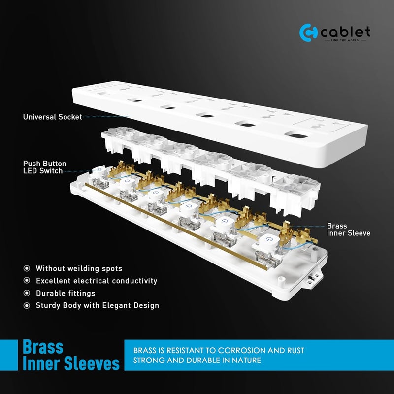 Cablet Extension Board 2500W 10A | 6 Universal Multi Plug Socket with Individual Switches | 4.5 Meter Heavy Duty Cord | LED Indicator, Power Strip & Spike Guard for Home & Office Use - Image 3