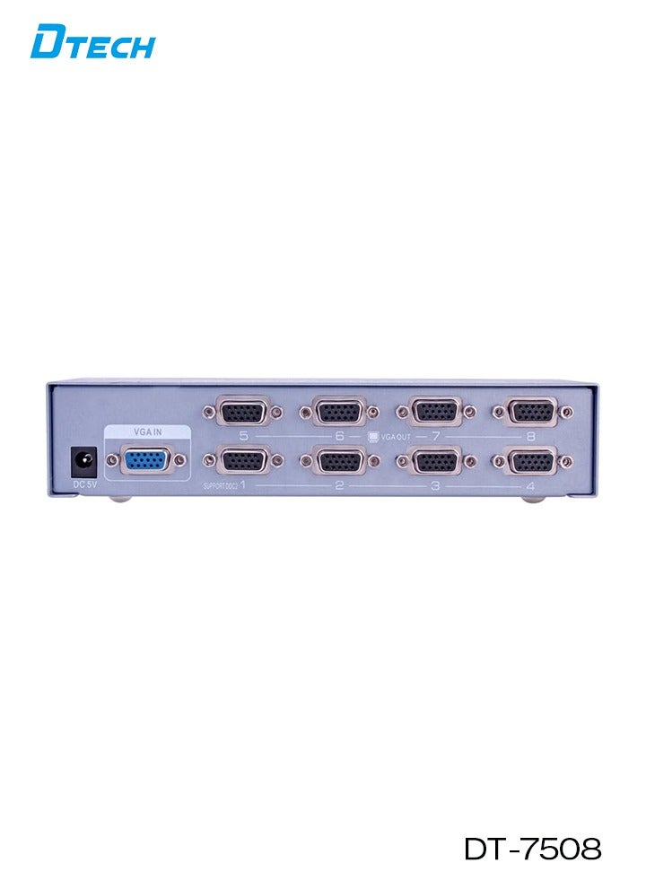DTECH 1×8 VGA Splitter Amplifier | 250MHz Bandwidth, Full HD 1080p | 1 In 8 Out Video Distributor for Multi Monitors | Signal Booster up to 40m | Metal Housing | Model DT-7508 - Image 3