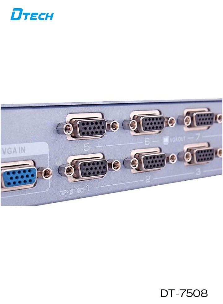 DTECH 1×8 VGA Splitter Amplifier | 250MHz Bandwidth, Full HD 1080p | 1 In 8 Out Video Distributor for Multi Monitors | Signal Booster up to 40m | Metal Housing | Model DT-7508 - Image 4
