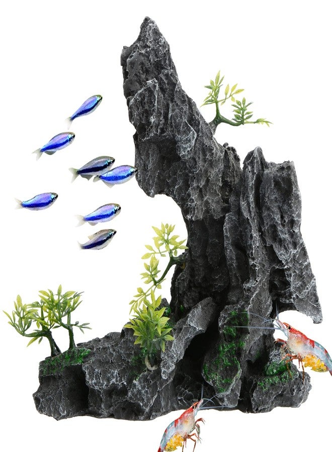 Saim Large Aquarium Mountain View Stone Ornament, Resin Rockery Fish Hiding Cave Aquarium Decoration for Amano Shrimp Cichlid to Play,Hide and Rest Fish Tank Landscape Decoration - Image 1