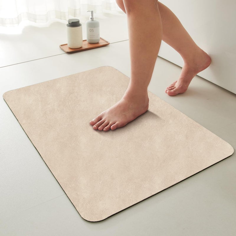 TYUU Bathroom Mat Quick Dry, Bathroom Rugs Non Slip Washable Thin Absorbent Bath Mat Fits Under Door Bathroom Floor Mat Perfect for Bath, Shower, or Sink 16"x24" Beige - Image 1