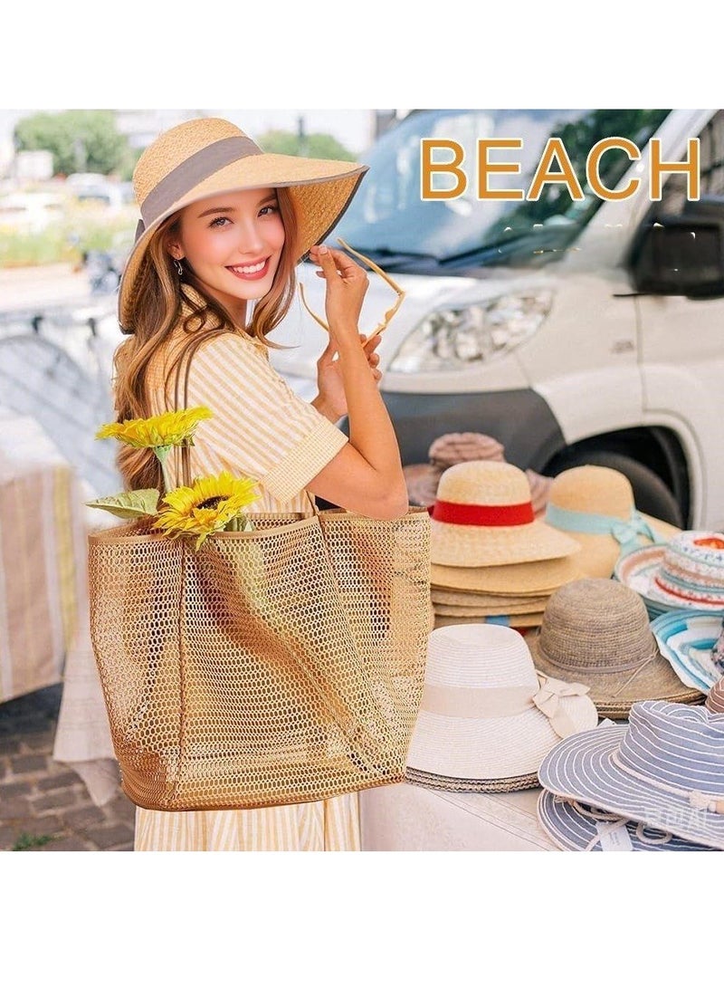 SISGL Mesh Beach Bag With Waterproof Inside Pockets Mesh Tote With Zipper And Pockets Ideal For Your Family Beach Trip - Image 1