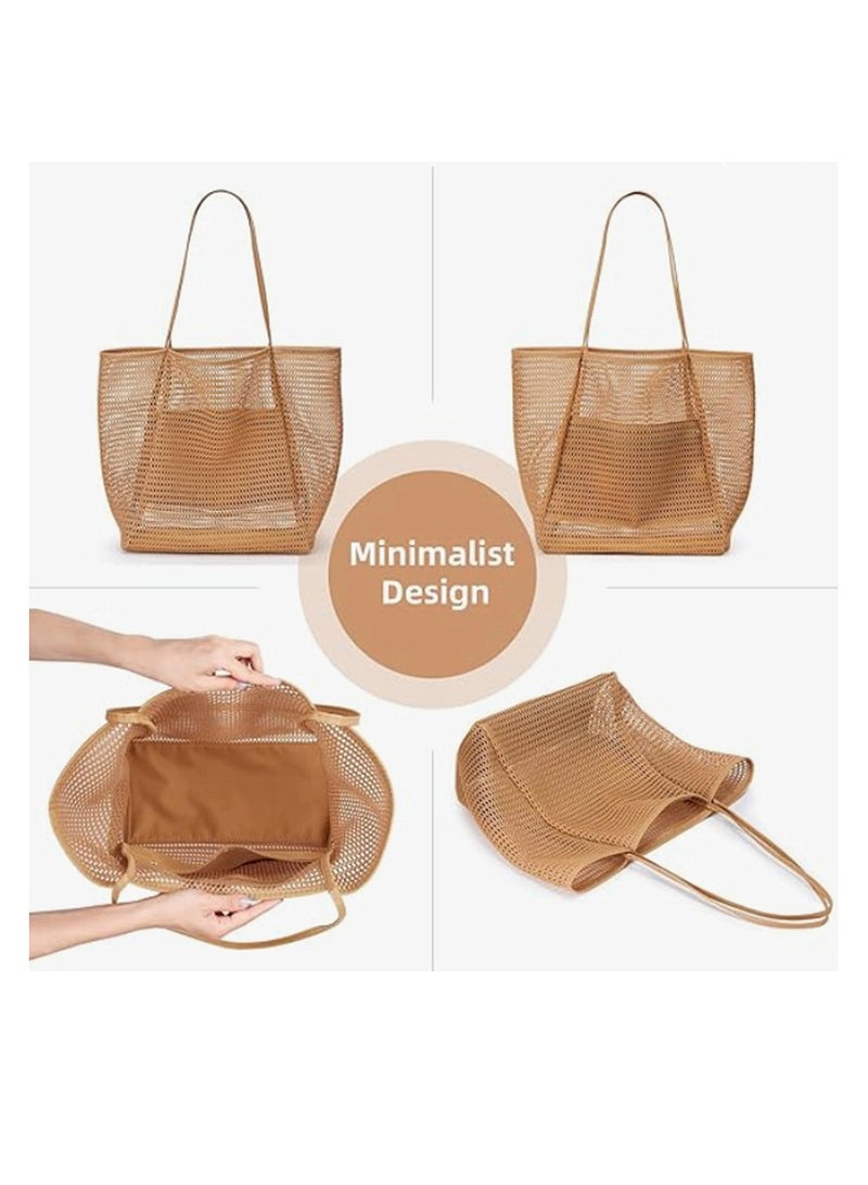 SISGL Mesh Beach Bag With Waterproof Inside Pockets Mesh Tote With Zipper And Pockets Ideal For Your Family Beach Trip - Image 3
