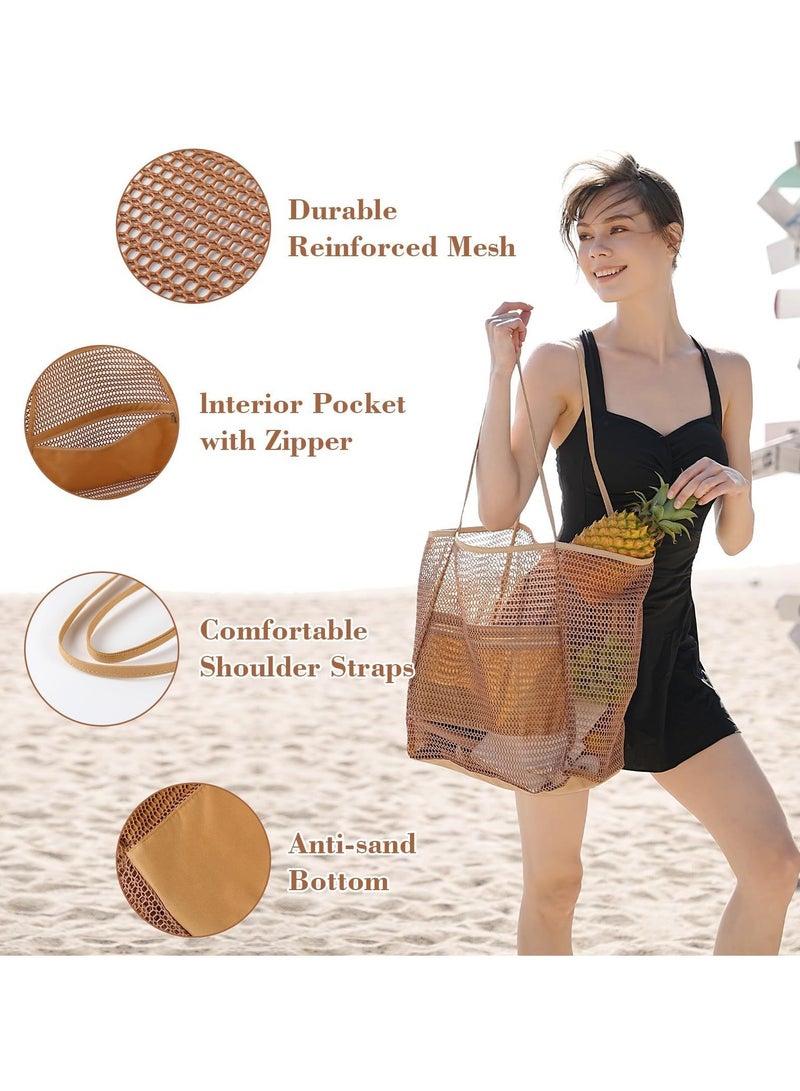 SISGL Mesh Beach Bag With Waterproof Inside Pockets Mesh Tote With Zipper And Pockets Ideal For Your Family Beach Trip - Image 5