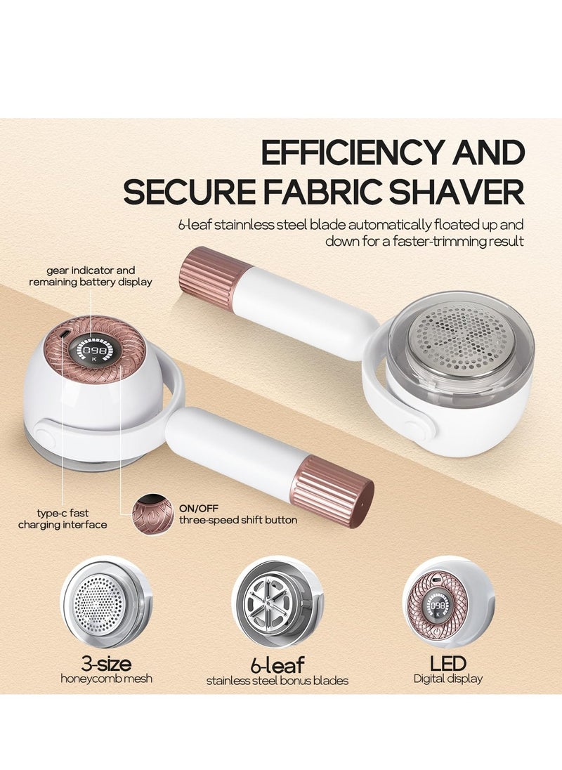 Rechargeable Fabric Shaver Efficient and Durable Lint Remover Portable Sweater Shaver with 3 Speeds LED Digital Display and 6 Leaf Blades Lint Remover for Clothes Carpets Sofas and Furniture  - Image 2