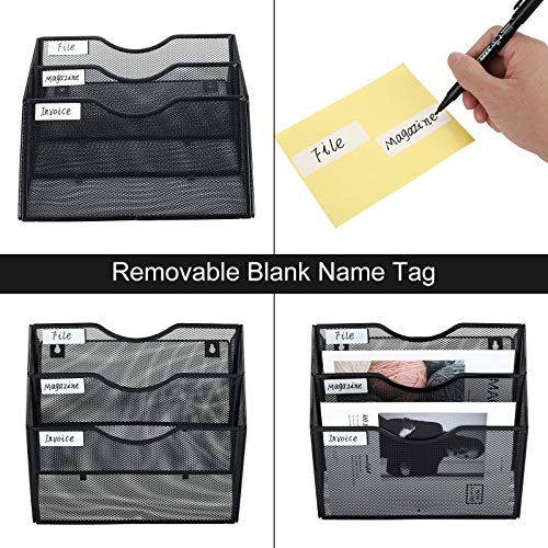 PAG Hanging Wall File Holder Mail Organizer Wall Mount Document Letter Rack, 3-Tier, Black - Image 4