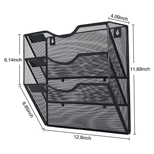 PAG Hanging Wall File Holder Mail Organizer Wall Mount Document Letter Rack, 3-Tier, Black - Image 3