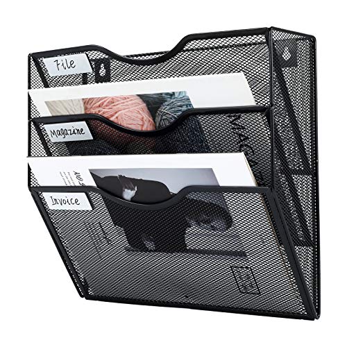 PAG Hanging Wall File Holder Mail Organizer Wall Mount Document Letter Rack, 3-Tier, Black - Image 2
